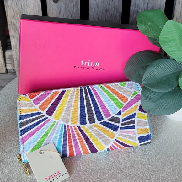 Trina Turk Vibrant Multi Color Geometric Fan Stripe Wallet - Picture 3 of 5